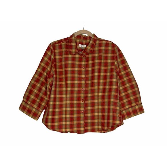 Christopher & BANKS BUTTON‎ DOWN SHIRT TOP PLAID MULTI-COLOR - Picture 1 of 7